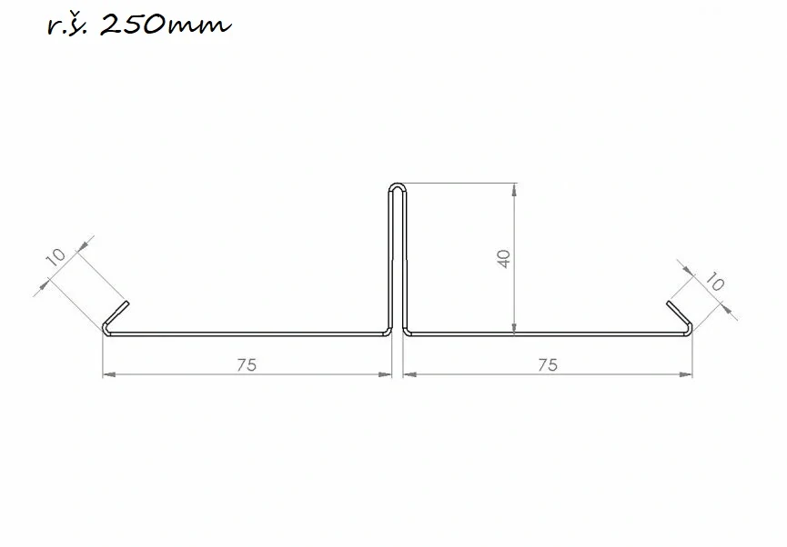 Rozdělovací lišta r.š.250mm pozink Lakovaný RAL 8004 cihlová s folií dl.2m