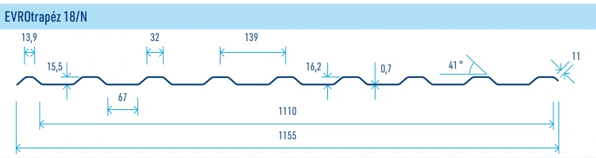 Trapézový plech 35/N plechová krytina 0,5mm přírodní pozink dl.4m