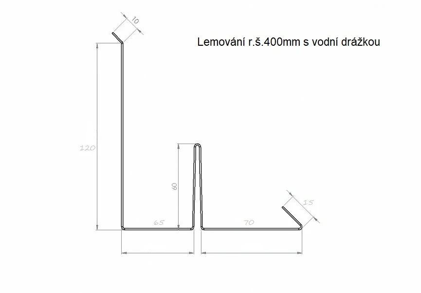 Lemování zdí klasik r.š.333mm boční s vodní drážkou TitanZinek dl.1m