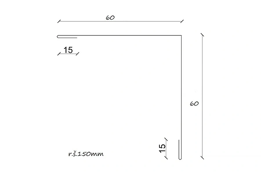 Rohová lišta s koncovým vyztužením r.š.200mm Hliník Al lakovaný RAL 9010 bílá dl.2m