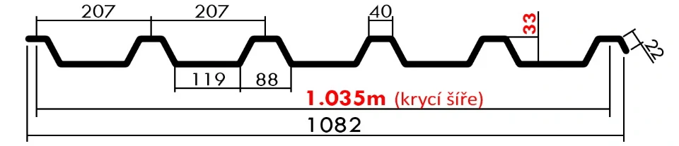 Trapézový plech 35/N plechová krytina 0,5mm přírodní pozink dl.4m
