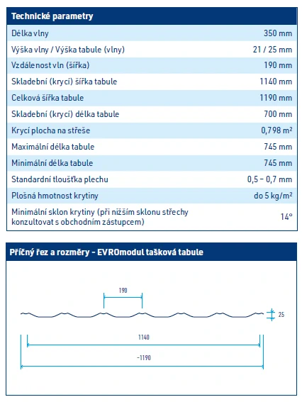 EVROmodul 700x1140mm plechová střešní krytina STORM 0,5mm lakovaný pozink RAL