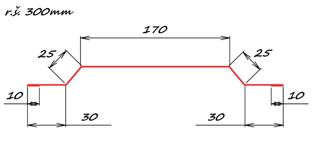 Krycí lišta přítlačná kosá r.š.300mm Aluzinek AZ dl.2m